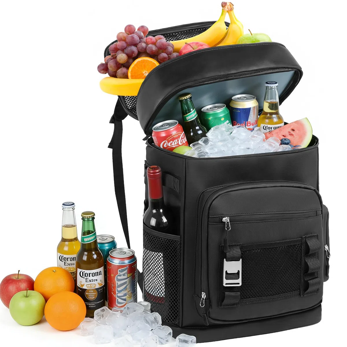 Zaino Termico Frigo 30L, Borsa Termica Porta Pranzo Borsa Frigo Isoterma Impermeabile e Mantenere Alimenti Caldi o Freddi per Spiaggia, Campeggio, Picnic, Barbecue, Eventi - Nero