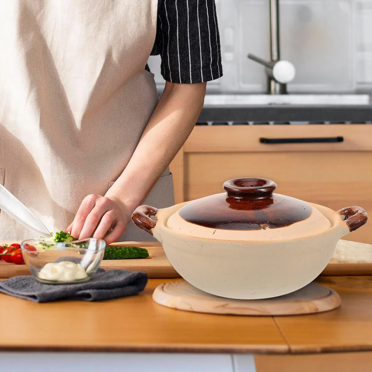 Pentola e Eccellente Accumulo Termico per Stufati Domestici in Argilla da 500ml Coperchio Resistente al Calore per Cucinare a Casa