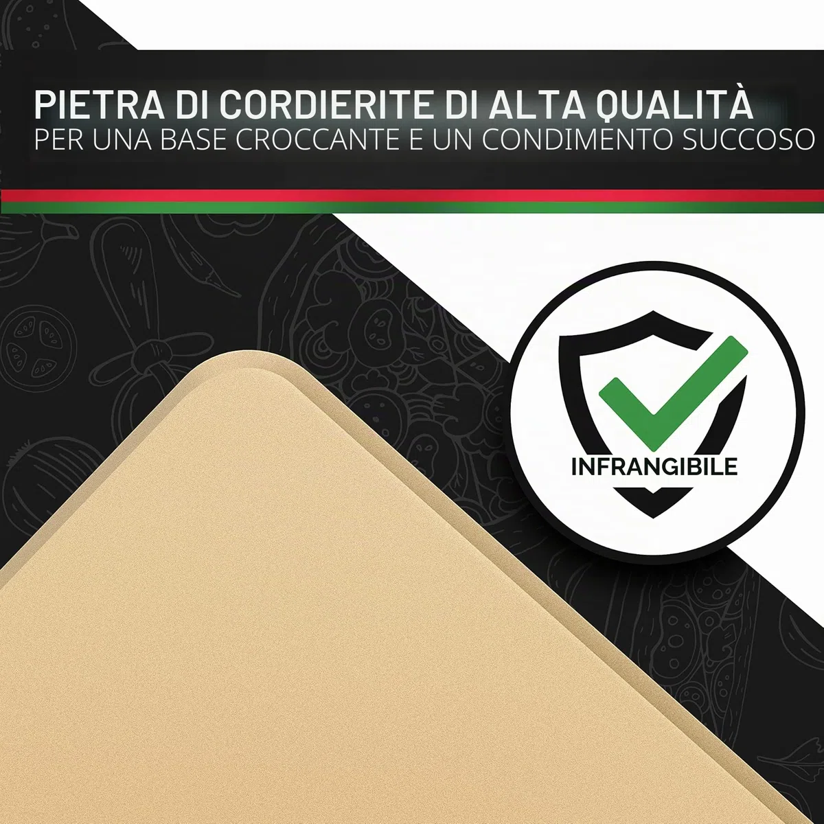 Pizza Divertimento Pietra refrattaria per pizza da forno - Con pala per pizza - Pietre di cordierite - Base croccante e condimento gustoso