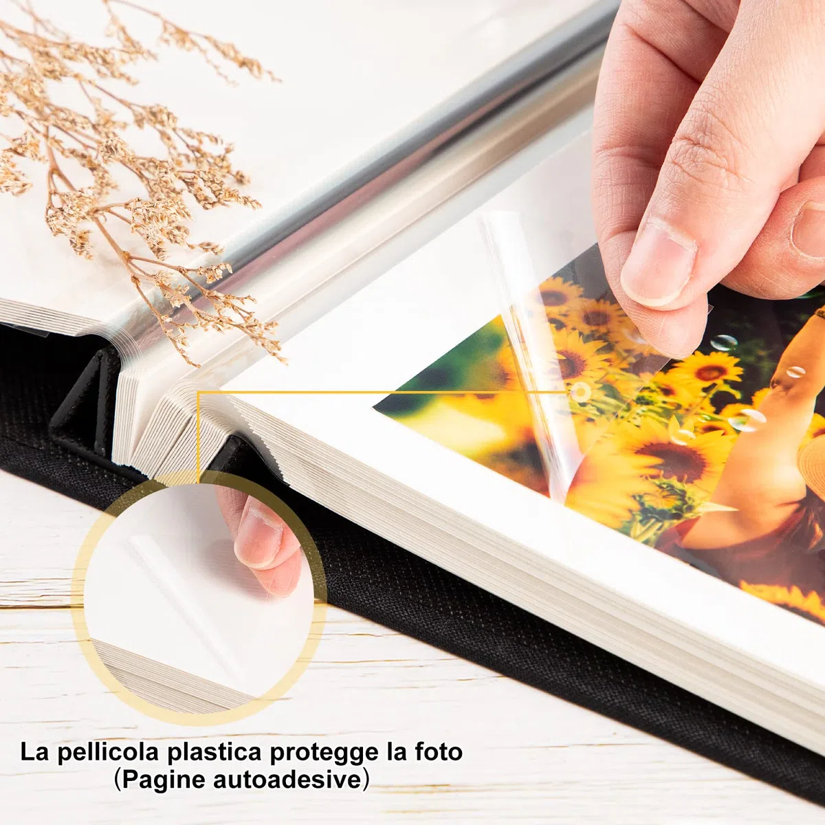 Lanpn Album fotografico autoadesivo per album di foto in lino, pagine magnetiche appiccicose, contiene diverse dimensioni 10x15cm 13x18cm immagini A4 A5 (40 fogli grandi / 80 pagine, blu)