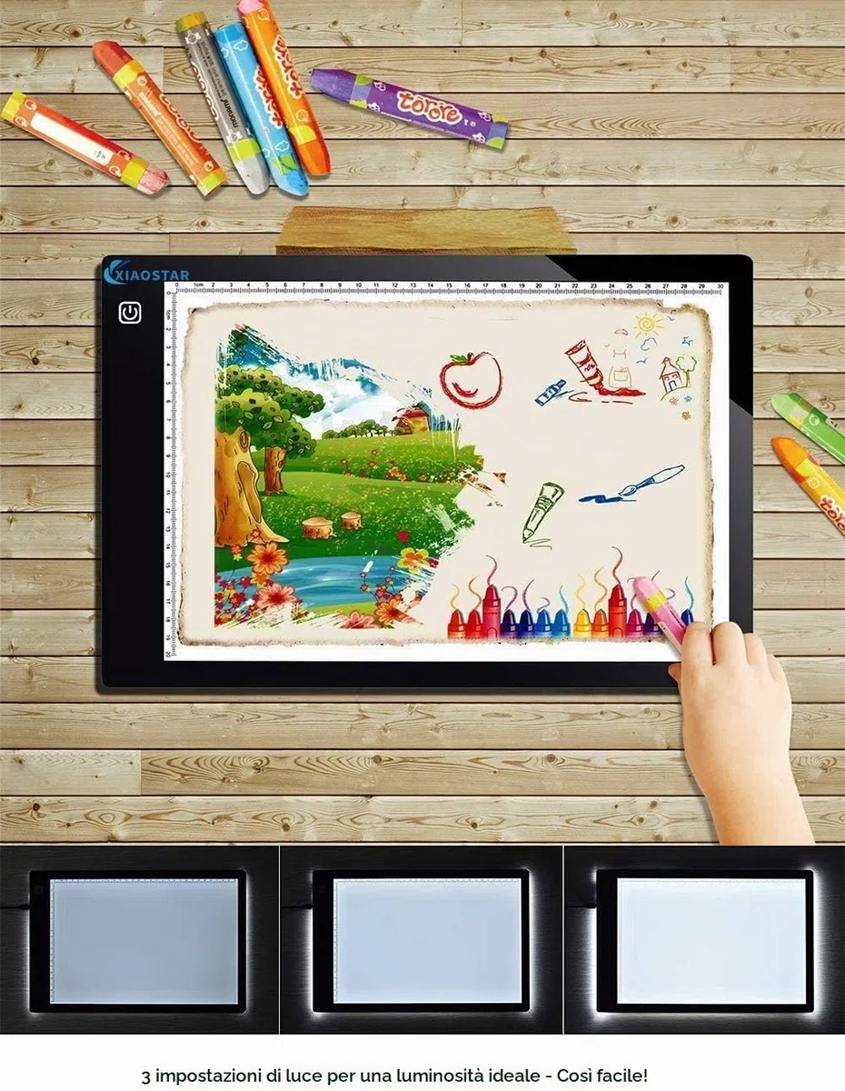 Xiaostar - Tavoletta luminosa A4, lavagna copiativa a LED A4, super sottile per tavolo da disegno con cavo USB con luminosità regolabile per artisti, disegno animato, schizzi