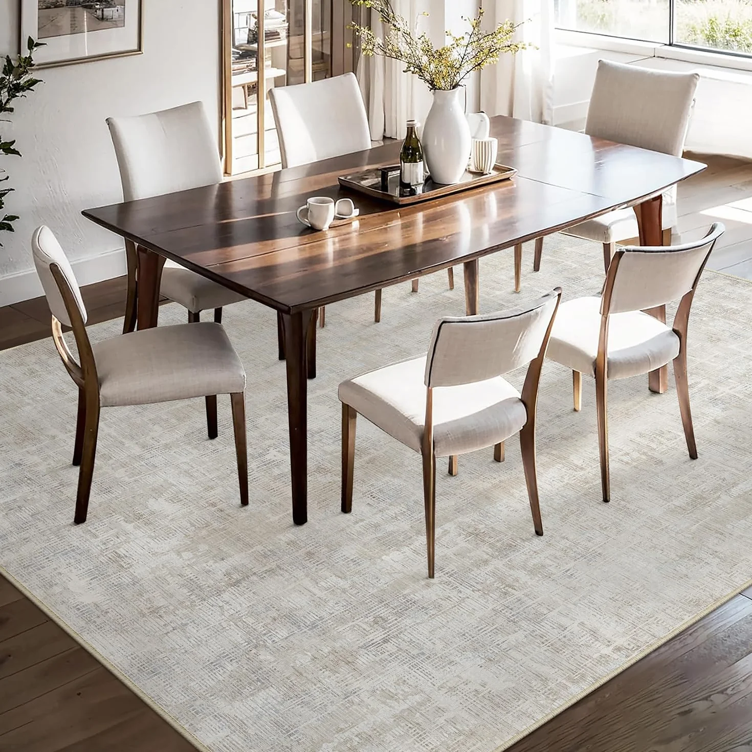 PureCozy Tappeto Salotto Tappeti 120x170cm Beige Lavabile in Lavatrice Antiscivolo Moderno Astratto Naturale Grande Carpet Cameretta Scendiletto Camera da Letto Ufficio Pelo Corto