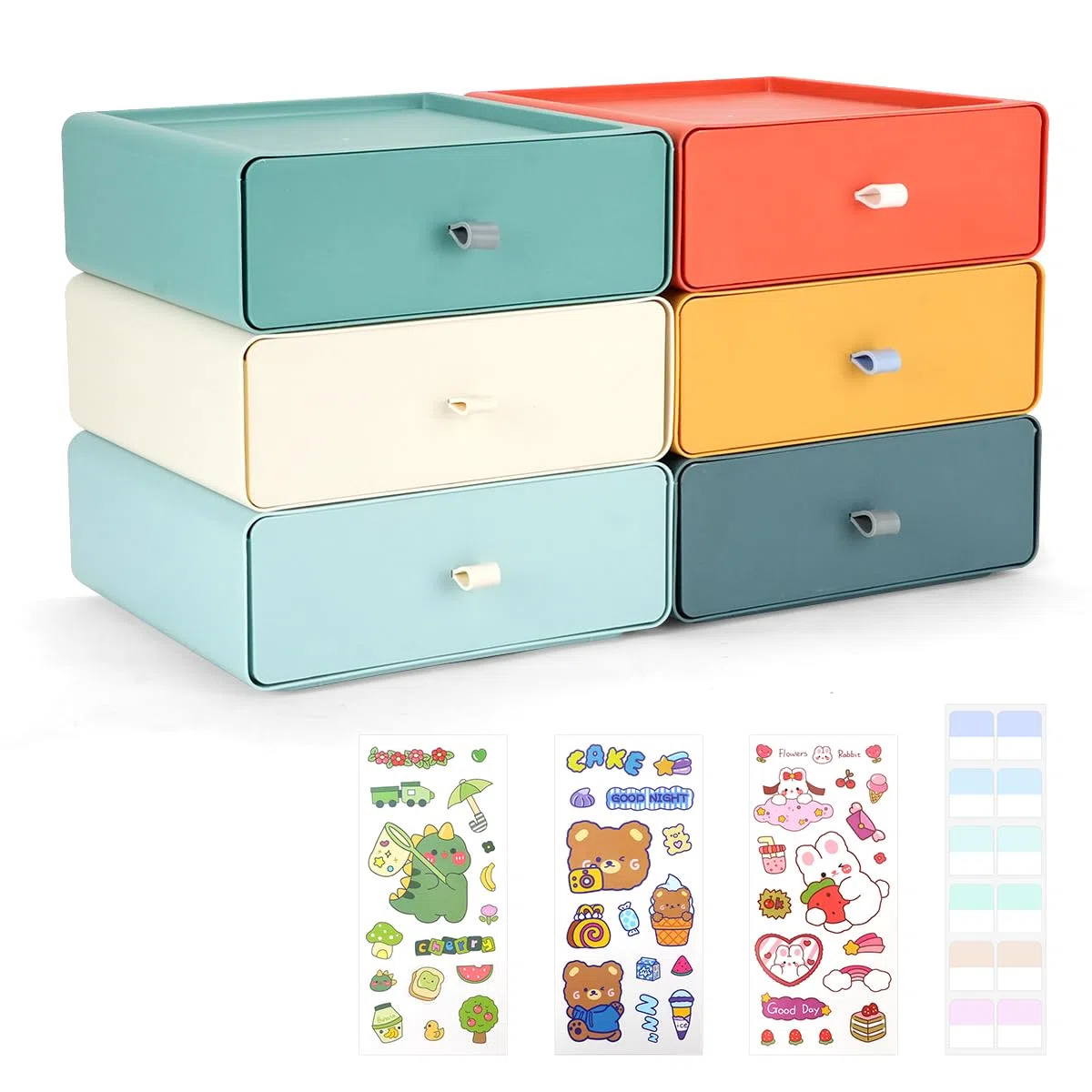 6 Pezzi Cassettiera Impilabile, Scatola di Immagazzinaggio con Cassetti, Organizzatore di Trucco per Scrivanie, Tavoli da Trucco, Scrivanie (6 Colori)
