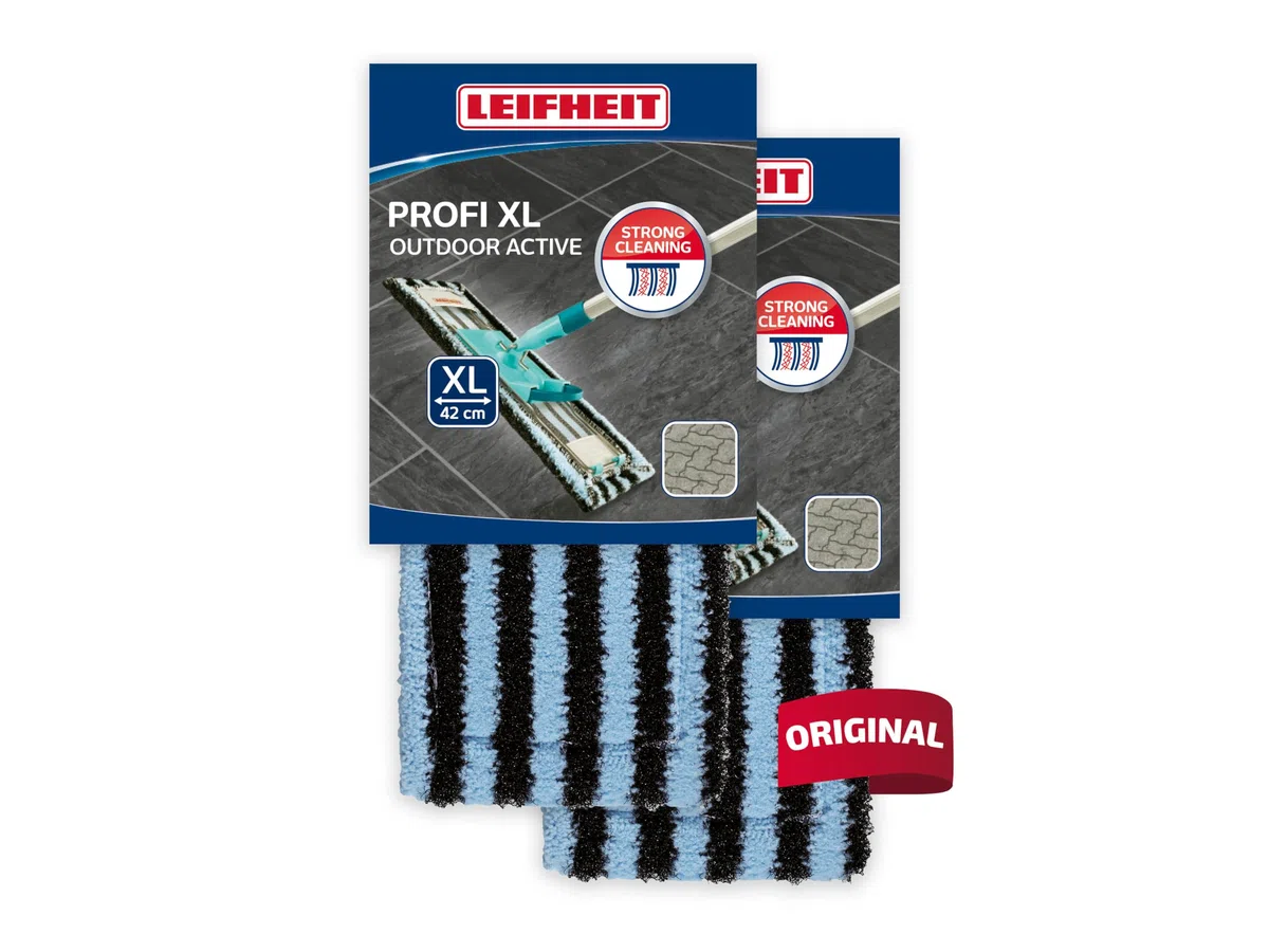 Leifheit Ricambio Profi XL outdoor set da due pezzi per sporco molto grossolano, panno di ricambio pavimenti sistema a 2 fibre, per uso esterno, ideale per pavimenti ruvidi in piastrelle e pietra.