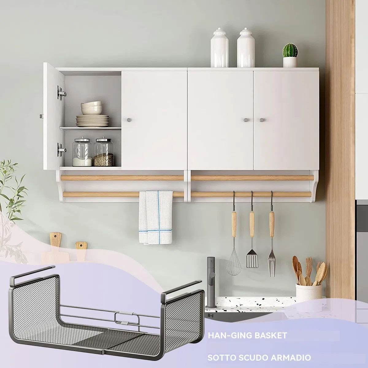 Generico Di Archiviazione Sotto Mensola - Organizzatore Sotto Mensola Multifunzionale,Cestino Appendibile Multifunzionale per Armadio Bagno Cucina Scaffale di Archiviazione Espandibile