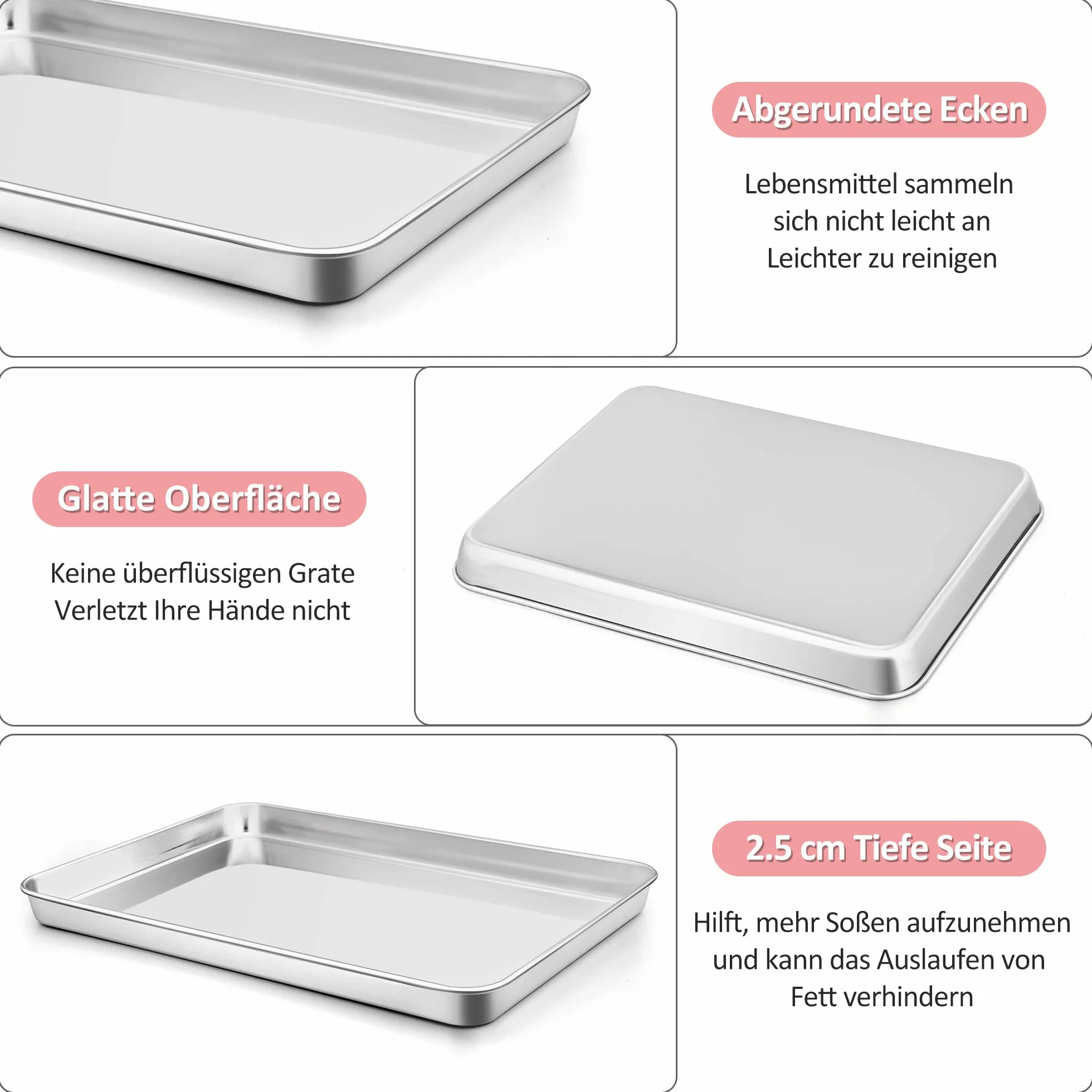 Joyfair - Teglia da forno con griglia di raffreddamento, in acciaio inox, grande teglia da forno e griglia per torte, 40,5 x 30,5 x 2,5 cm, rettangolare e griglia di raffreddamento per