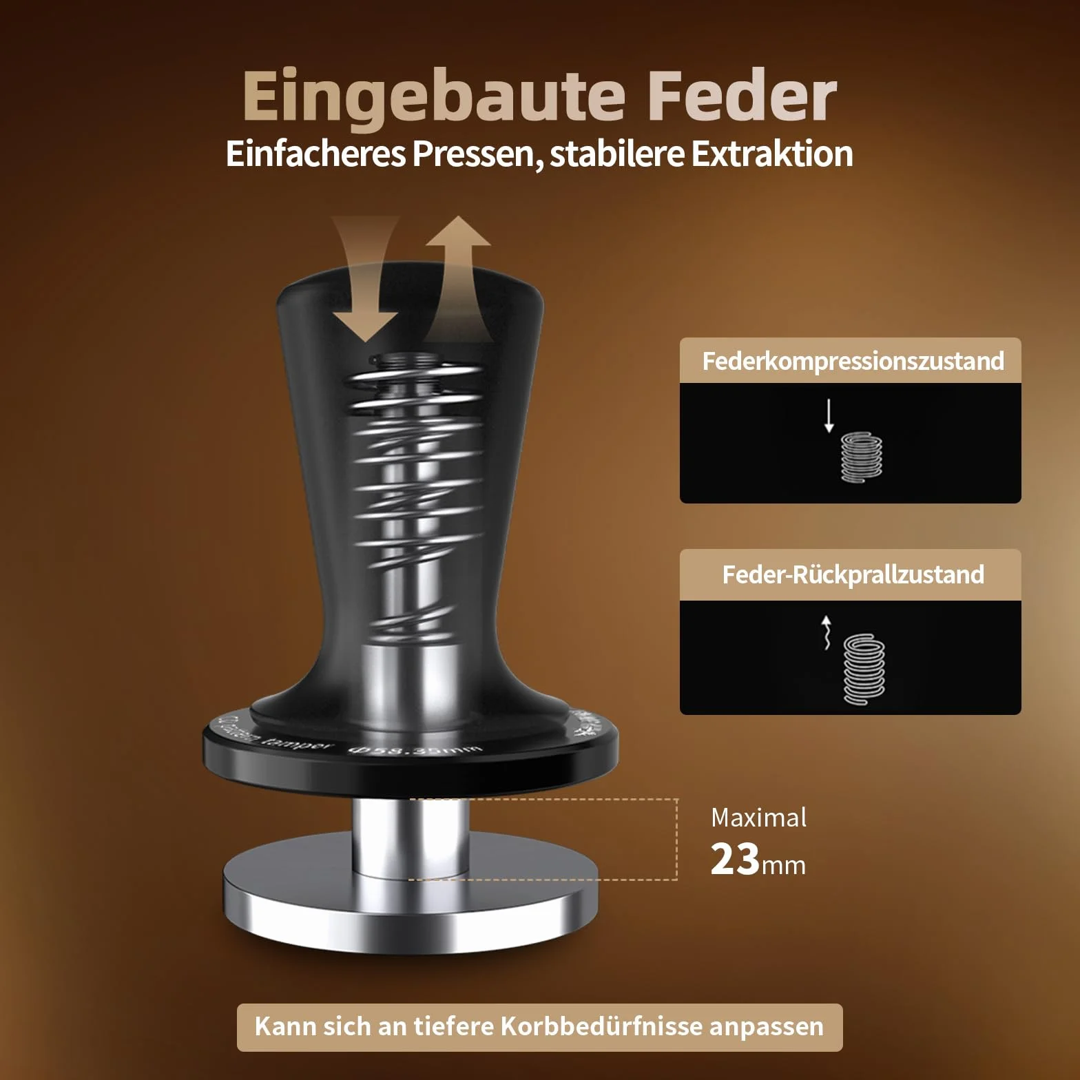 MHW-3BOMBER Tamper per caffè autolivellante da 58 mm, con rimbalzo automatico a 2 molle, strumento manomissione da 58,35 mm per macchine da espresso, strumento barista, T6101-OS