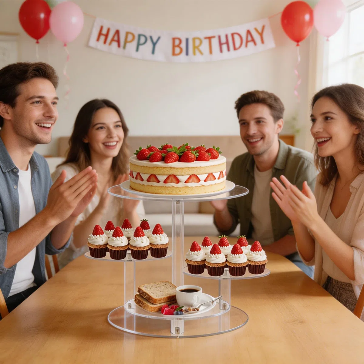 Alzata per Cupcake a 4 Ripiani in Acrilico, Supporto Multiuso per Torte, Ciambelle e Biscotti, Decorazione per Matrimoni e Feste di Compleanno