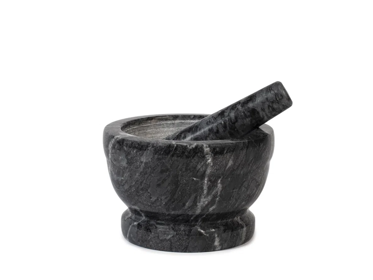 Home Mortaio in Marmo con Pestello, Nero, 18cm
