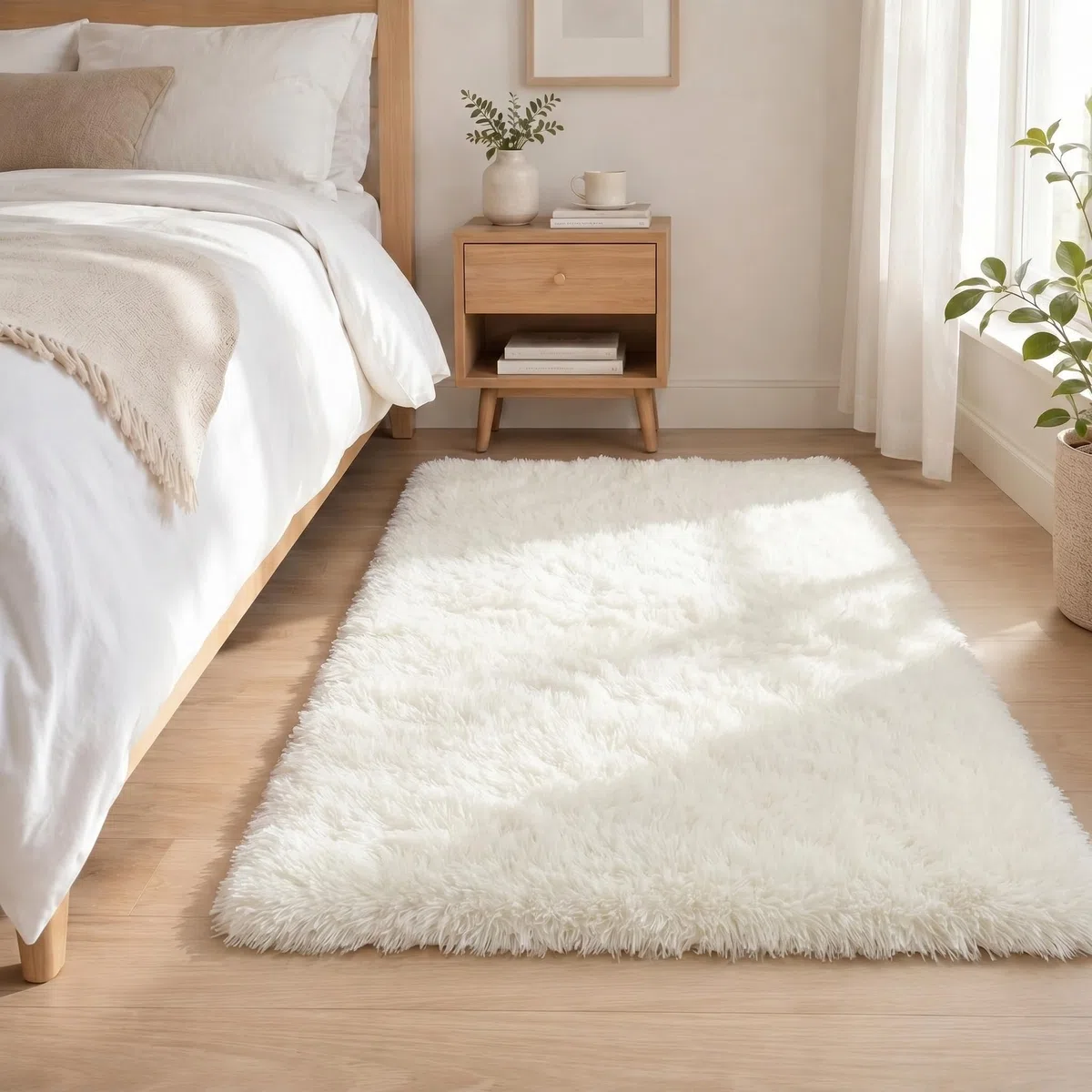 BEIMO Tappeto morbido e soffice shaggy, 120 x 170 cm, in finta pelliccia, non perde pelo, colore: bianco