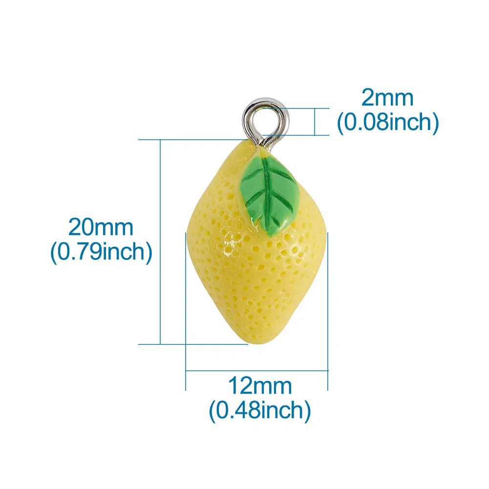 FASHEWELRY 200 ciondoli in resina a forma di limone, portachiavi con piccoli cartoni animati, per braccialetti e gioielli fai da te, 20 x 12 mm