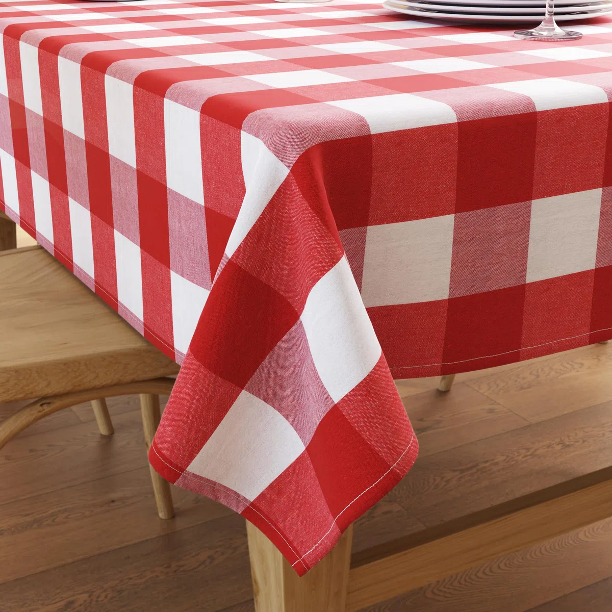 Encasa XO Tovaglia Rettangolare in Cotone | (140x240 cm) | Controlli rossi di Buffalo | Tovaglia Decorativa