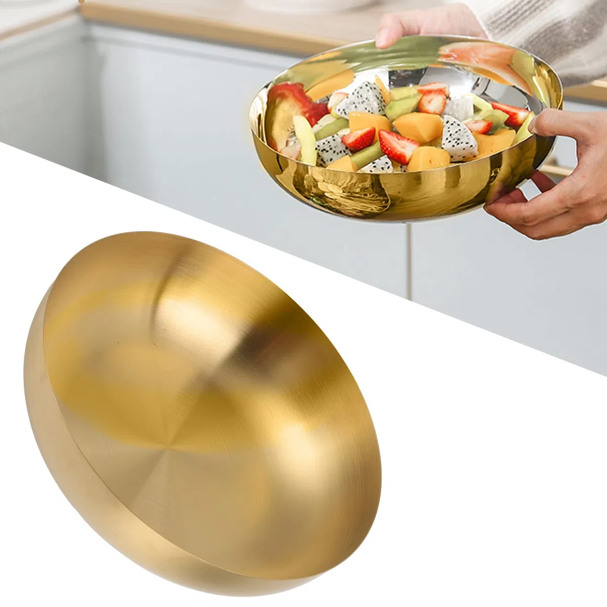 Jenngaoo Insalatiera Acciaio Inox, 2000 ML Insalatiera Dorata Ciotole Cucina per Zuppe, Noodle, Cibi Cotti, Insalate, Frutta