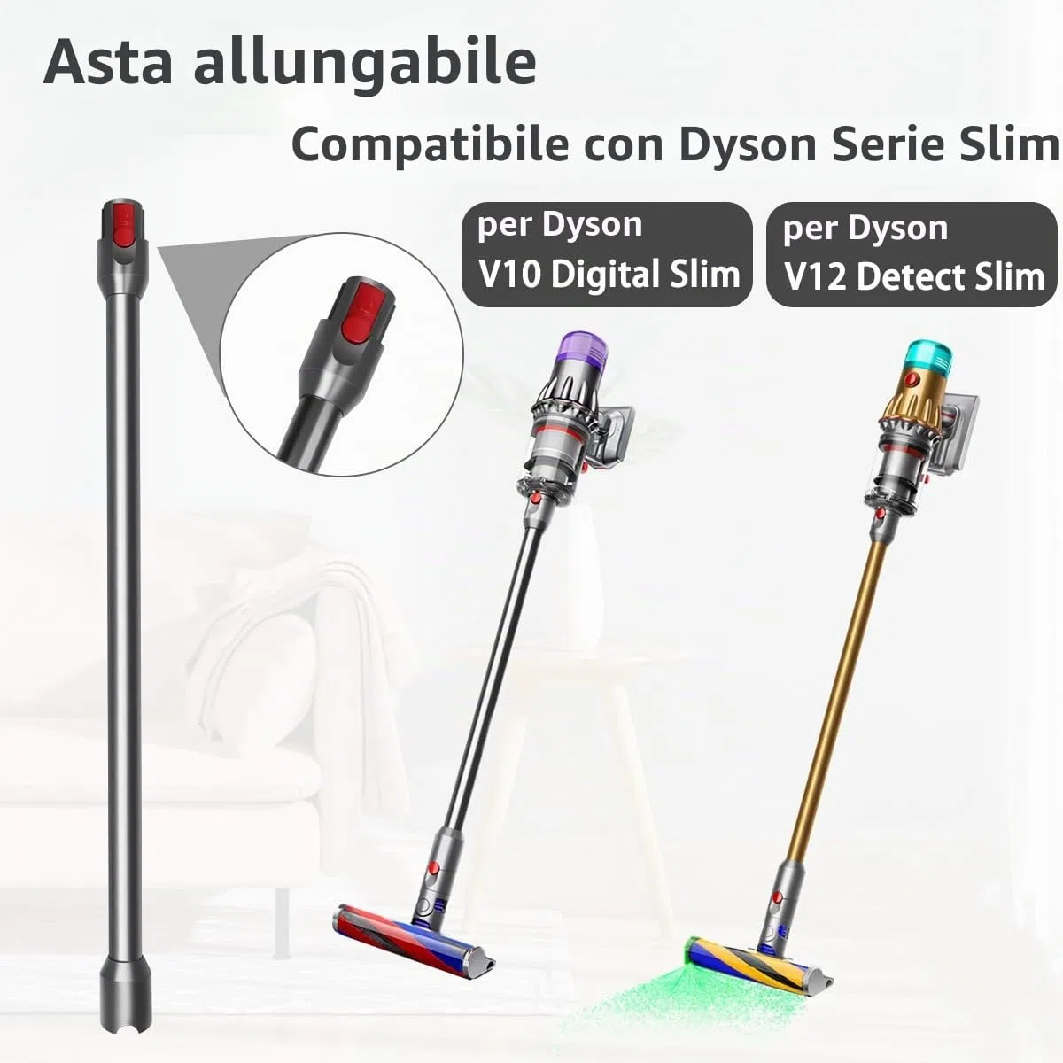 Tubo Prolunga di Ricambio per Dyson V12 Detect Slim Aspirapolvere, Tubo Telescopica Asta Rigida 74cm - nero