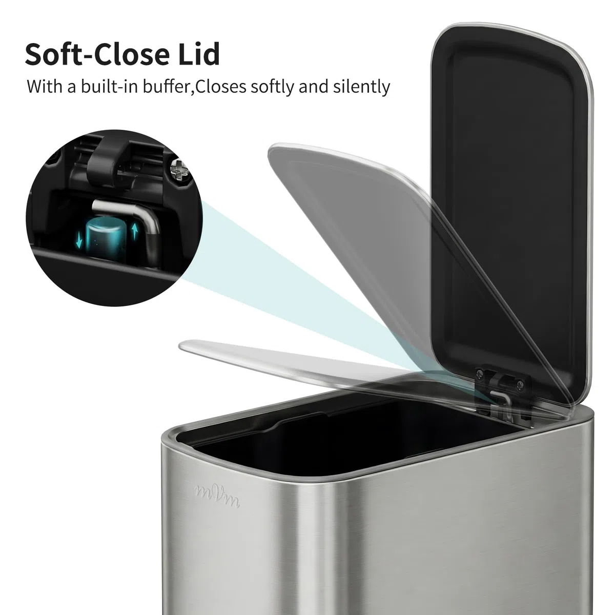 mVm Pattumiera Bagno Design 6L con Pedale, Secchio Interno Rimovibile, Chiusura Soft Close, Pattumiera Slim in Acciaio Inox per Bagno Moderno