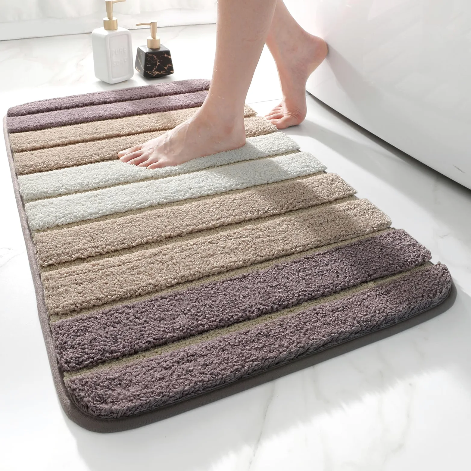 DEXI Tappeto Bagno 50 x 80 cm, Tappetino Antiscivolo, Soffice Tappeti in Microfibra, Assorbente, Lavabile in Lavatrice, Beige