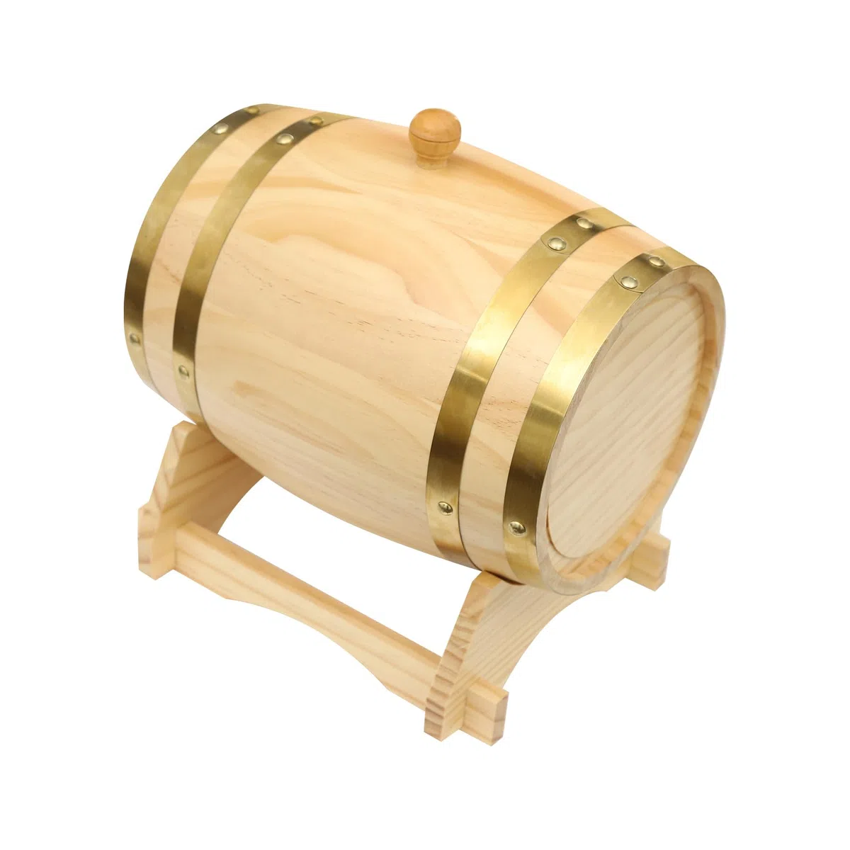 Botte in legno di pino da 5 l, con supporto e rubinetto, botte di legno originale per vino, whisky e grappa, barile decorativo per casa, bar e hotel, design ovale, effetto legno naturale