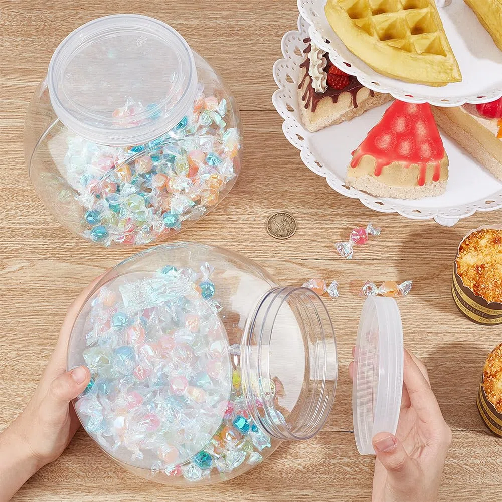 OLYCRAFT 2pz Barattoli Rotondi in Plastica Trasparente da 2.1L per biscotti, biscotti con coperchio contenitori trasparenti per caramelle detersivi cucina buffet snack bar 11x18x17.5cm