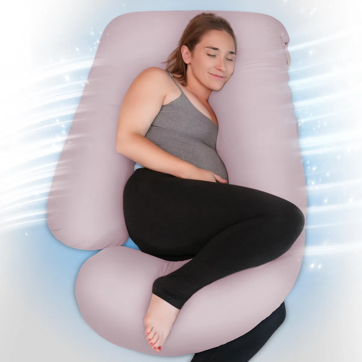 Cuscino Gravidanza,Cuscino Gravidanza per Dormire a Forma di U Supporto Maternità,Supporto per Schiena,Fianchi,Gambe, Pancia per Donne Incinte (Raffreddamento Seta Viola)