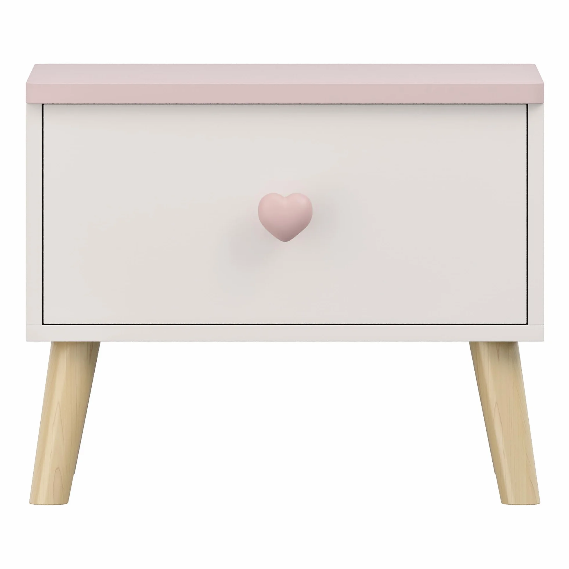 [en.casa] Comodino per Bambini Tavolino con Cassetto per Cameretta Mobiletto Basso per Fianco Letto o Zona Gioco 31 x 38 x 30 cm Bianco/Rosa