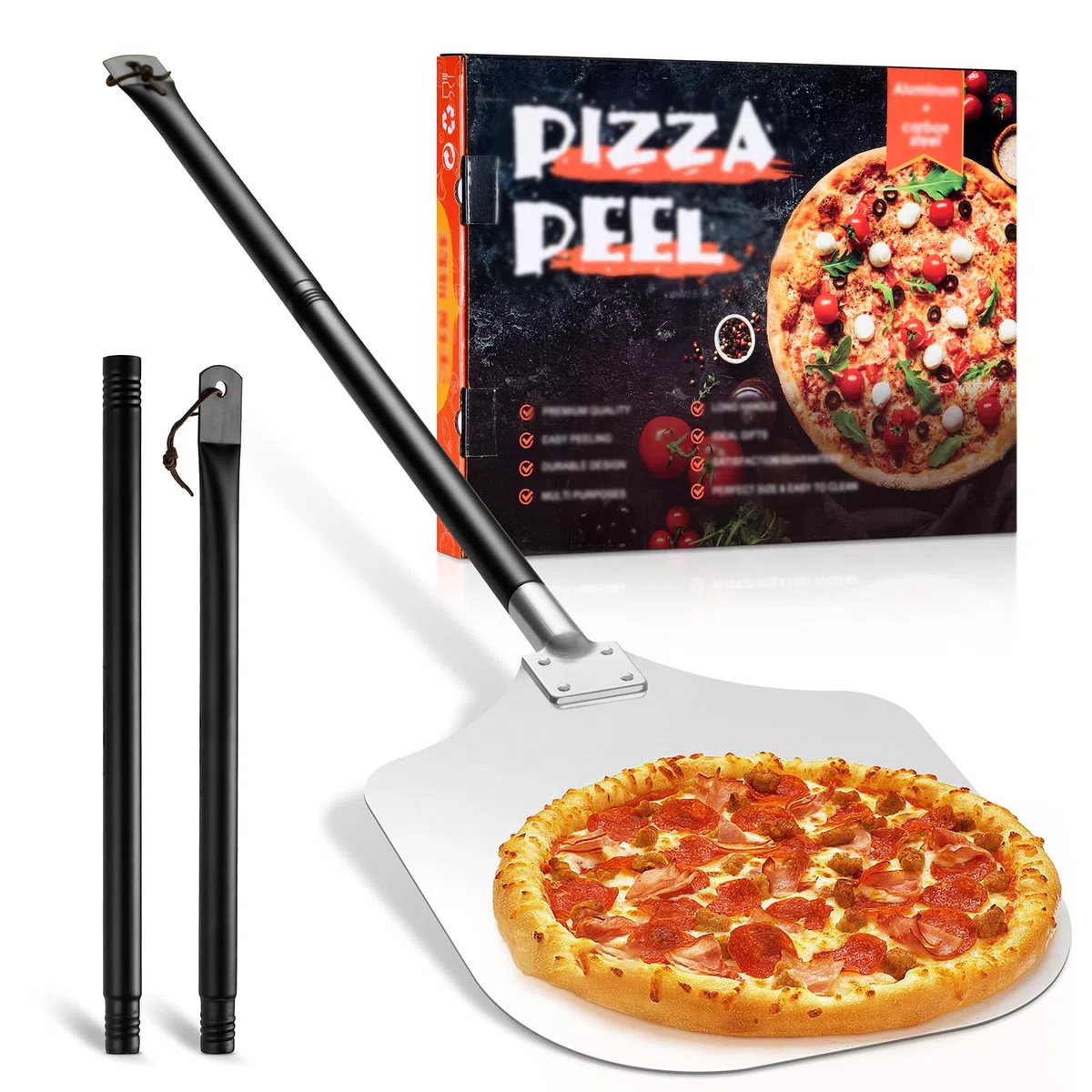 Homikit Pala per Pizza 42x30 cm Grande Paletta in Alluminio Anodizzato Duro con Manico Rimovibile Per Forno, Barbecue, Forno in Pietra