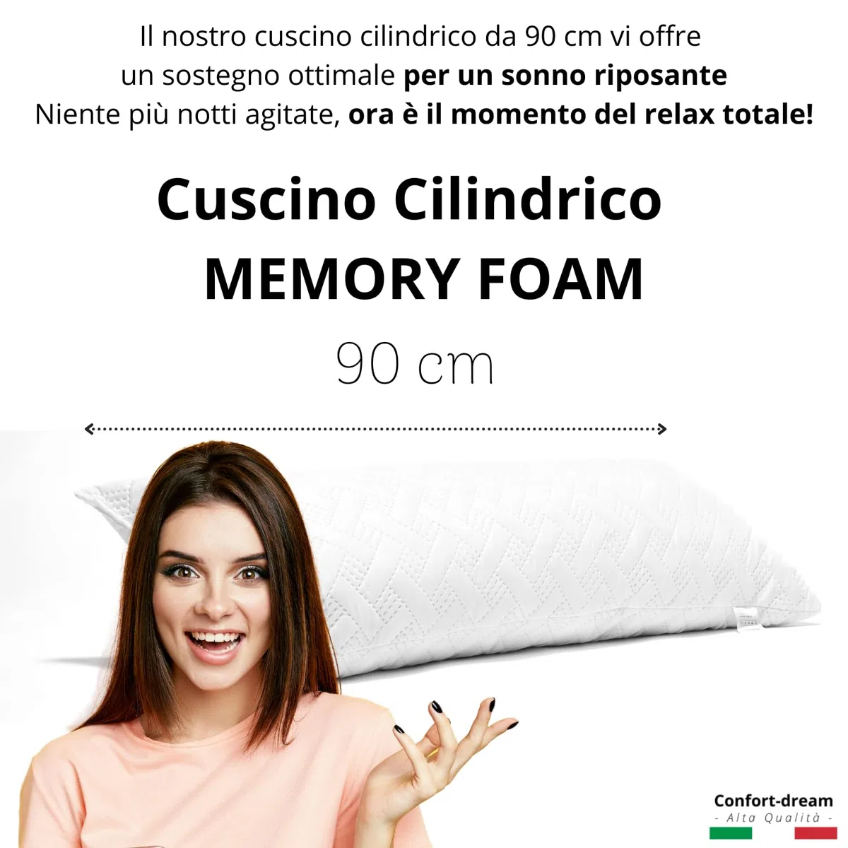 Cuscino per Lettino da 90 cm Cuscino Cilindrico Fisioterapia 90cm Tubolare Lungo Cilindro Tubo Cervicale Traversini Lungo Pillow Memory Foam Lombare per Lettino Dormire ✮Garanzia✮