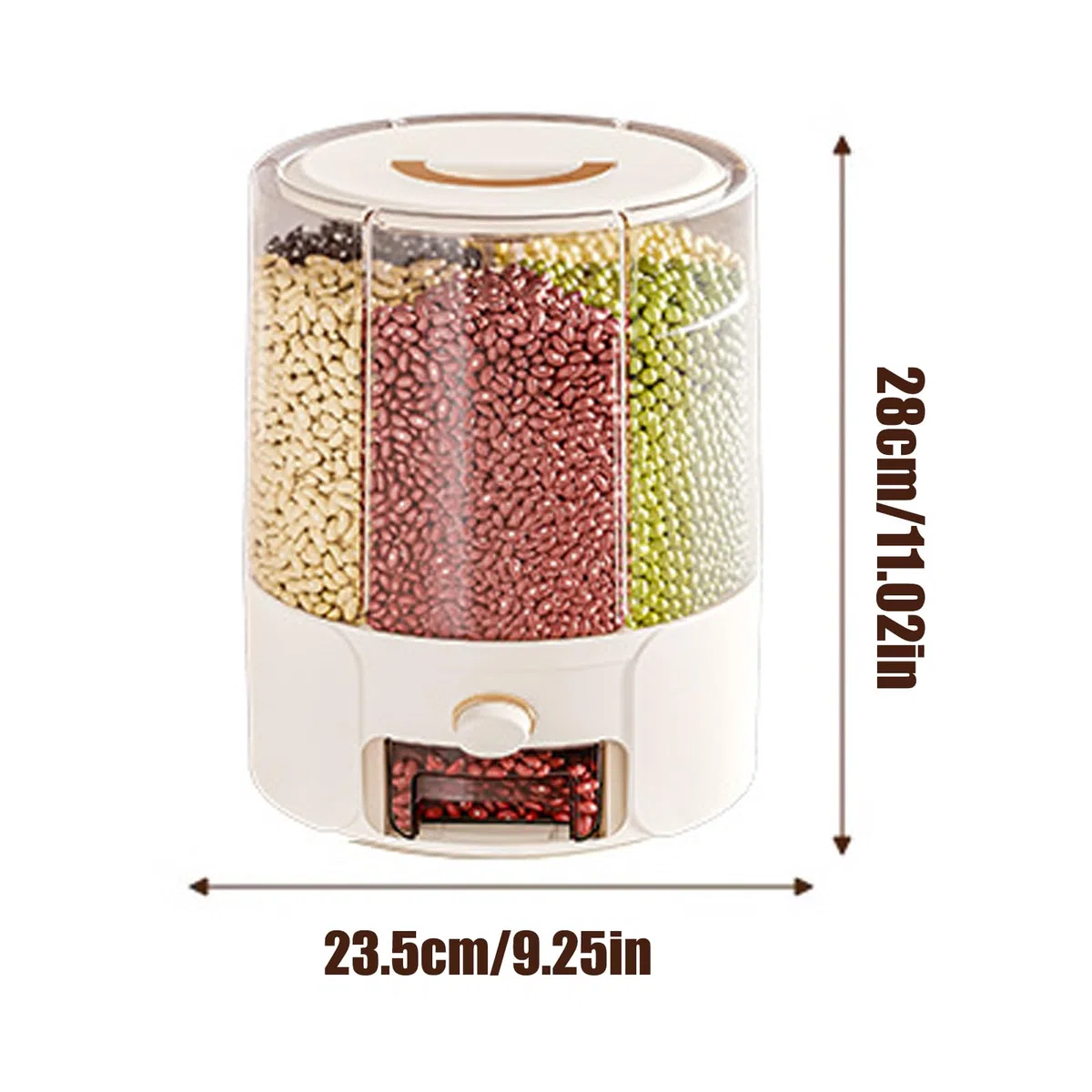 Contenitore per riso, contenitore per alimenti secchi, barile rotante ermetico con scomparti per cereali, fagioli, avena, semi, dolcetti, anti-moscerino, anti-umidità, per dispensa, cucina
