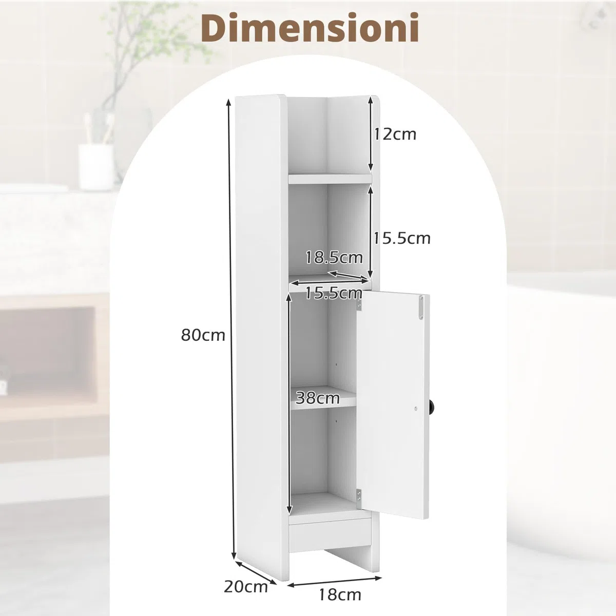 LIFEZEAL Armadietto portaoggetti da bagno stretto, mobile angolare compatto con porta chiusa e ripiani regolabili, mobile portaoggetti per bagno, lavanderia, soggiorno (bianco)