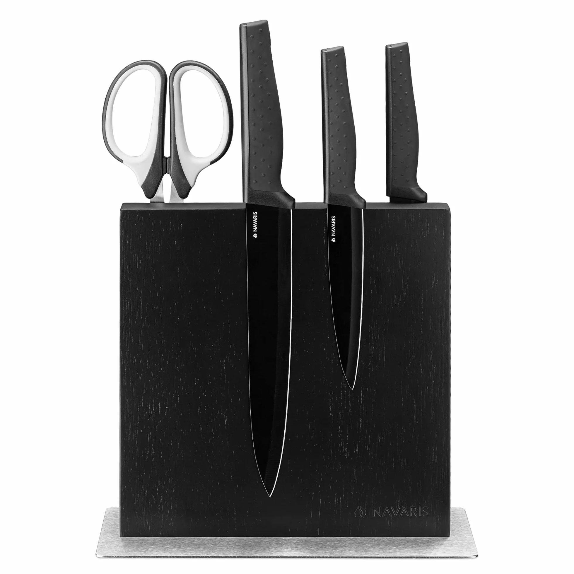 Navaris Porta Coltelli da Cucina - Ceppo Portacoltelli Doppio Lato Magnetico - Tavoletta con Calamita Magnetica Rivestita in Legno Nero
