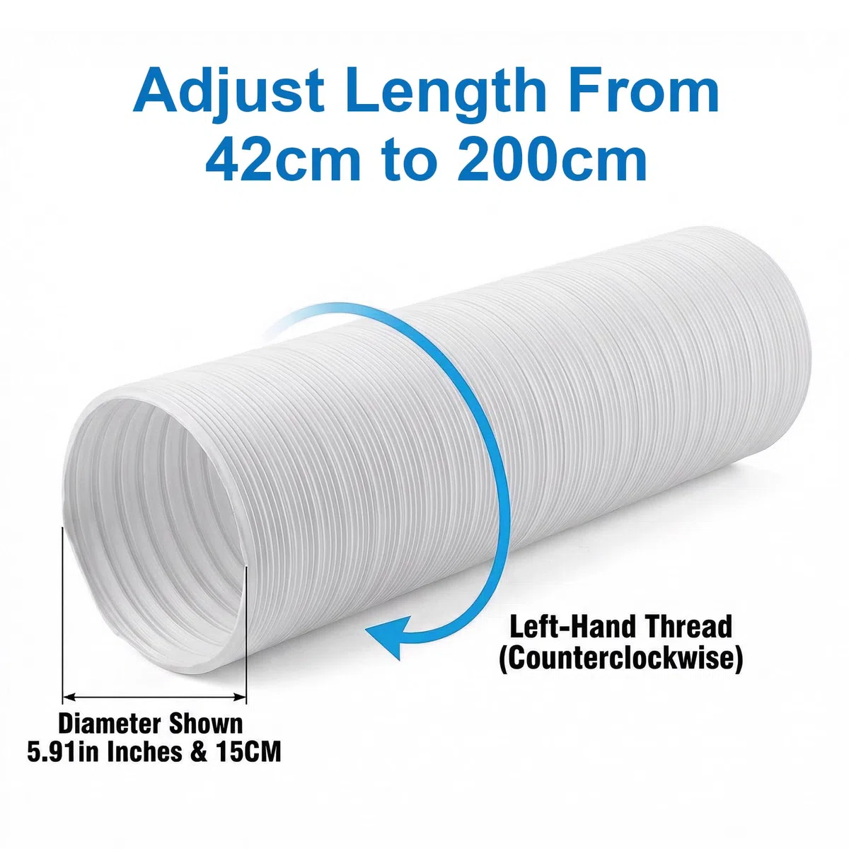 Tubo Condizionatore Portatile 15cm Diametro, 2m Estensibile Tubo di Scarico Flessibile con Filo di Rinforzo, Ricambio Prolunga Condotto Accessori per Mobile Aria Condizionata, Filetto Sinistro