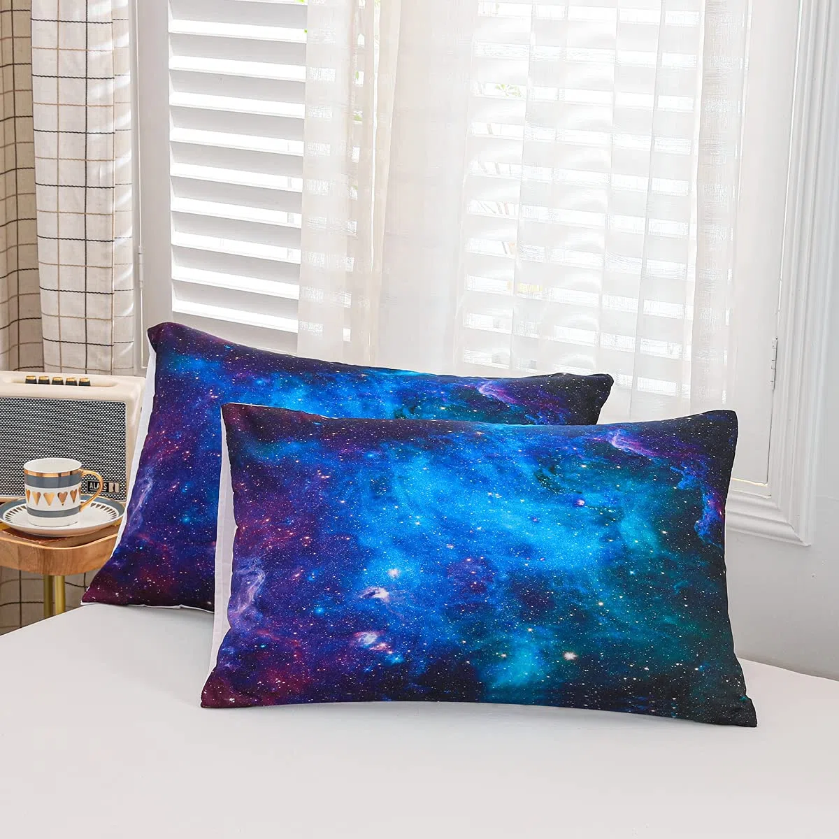 Loussiesd Galaxy Bedding Set Singolo,Spazio Esterno con Motivo Galassia Stelle nello Spazio Celeste,astronomico e Pianeti,Decorazione per Biancheria da Letto Blu,Viola