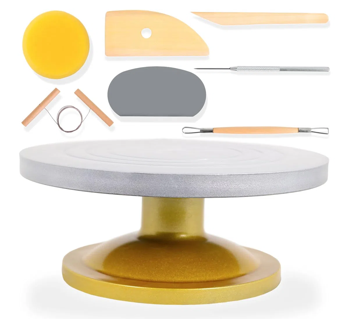 IRSTBL - Ruota per scolpire 30,5 cm – Ruota girevole in plastica resistente con cuscinetti in acciaio e base antiscivolo – Ceramica, modellismo – Include set di 8 attrezzi per argilla