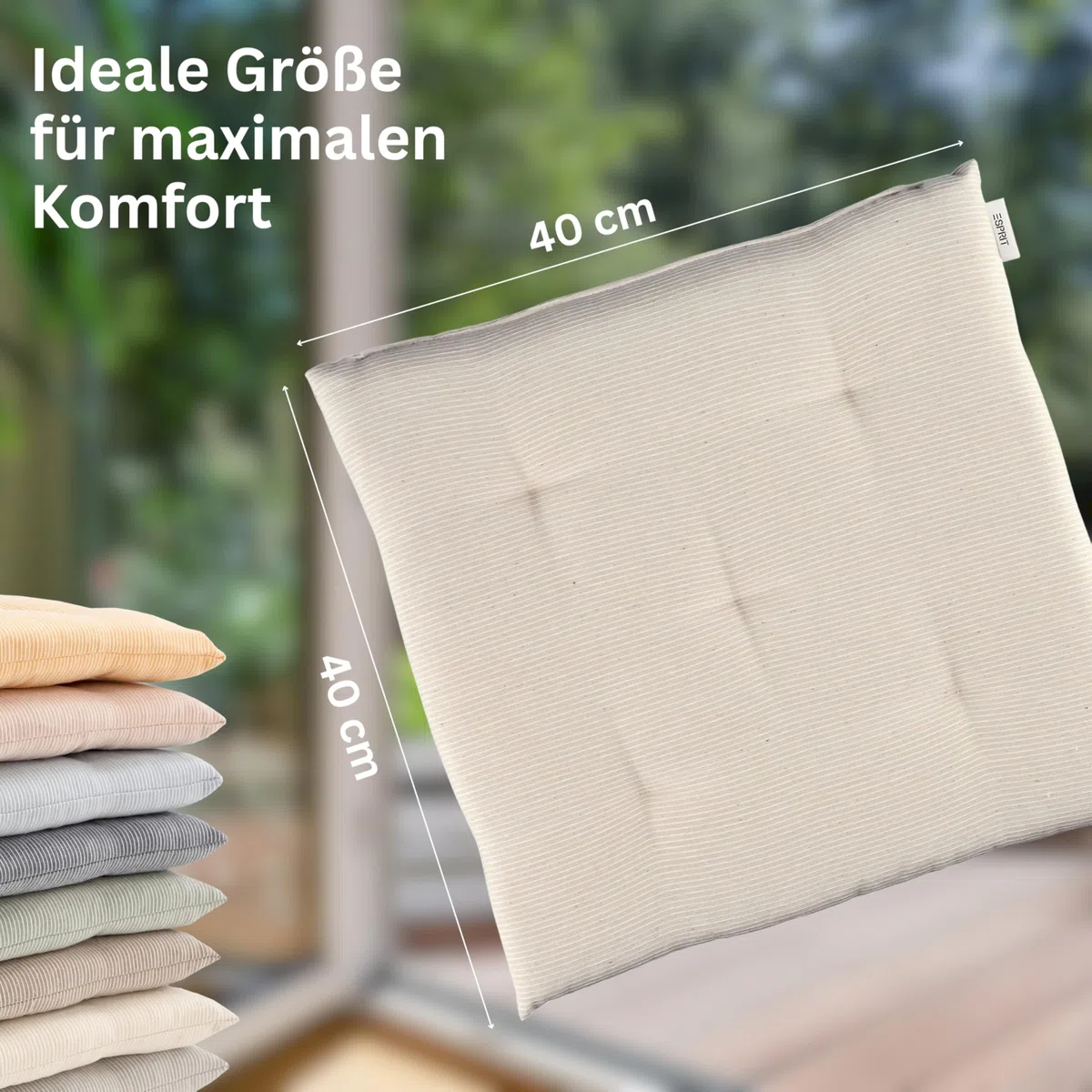 Esprit Set di 2 cuscini da sedia 40x40 cm Beige - Comodi cuscini per sedia per sala da pranzo e cucina - lavabili fino a 30°C - Öko-Tex - Cuscino per seduta per mobili da giardino, cuscino per sedile