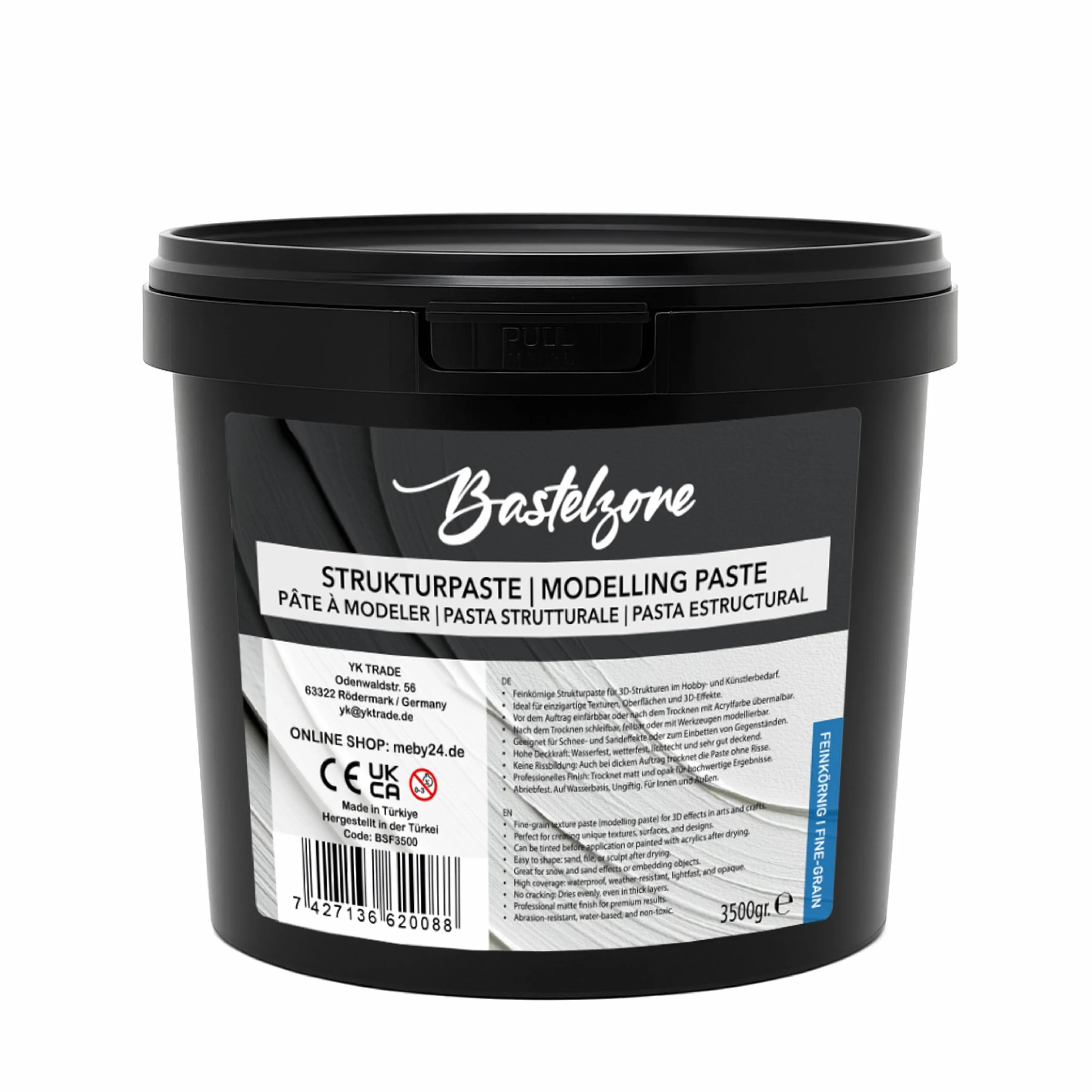 Pasta strutturale XXL Premium in secchio 3,5 kg – bianco – mastice & pasta modellante per pittura acrilica e tela – effetti 3D, texture e rilievi (a grana fine)