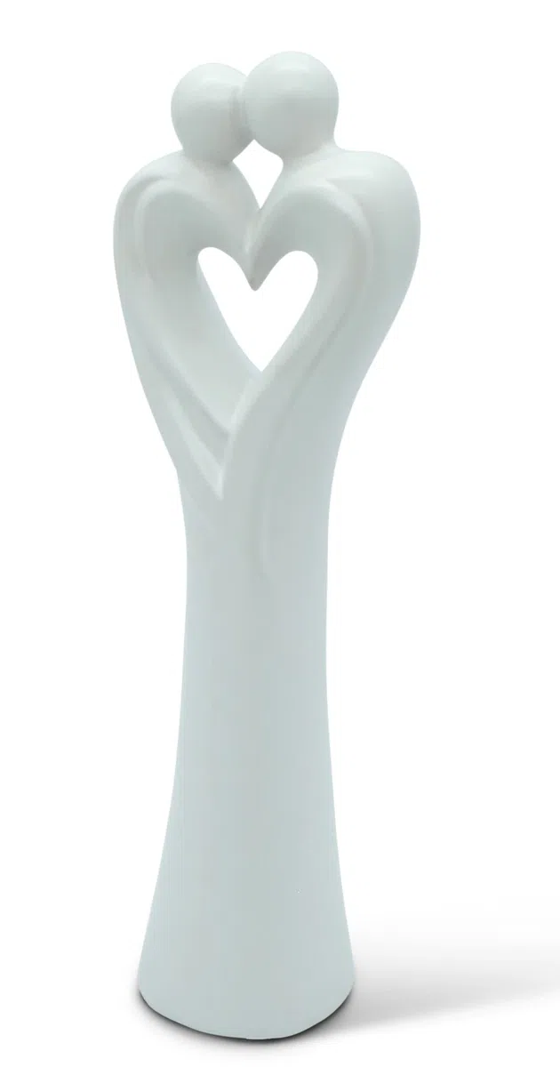 Elegante scultura cuore coppia - coppia innamorata a forma di cuore fatta di ceramica in bianco per la decorazione - Moderna figura 28cm come simbolo di amore e felicità - regalo di alta qualità
