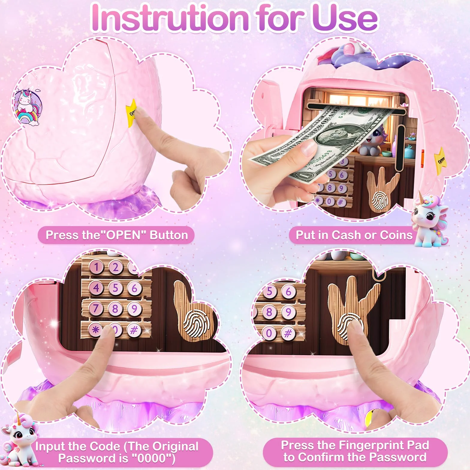 Yellcetoy Salvadanaio Elettronico per Bambini, Unicorno Cassaforte per Bambini con Codice di Sicurezza Musica e Luce, Novità Pasqua Compleanno Regali di Natale per Ragazze
