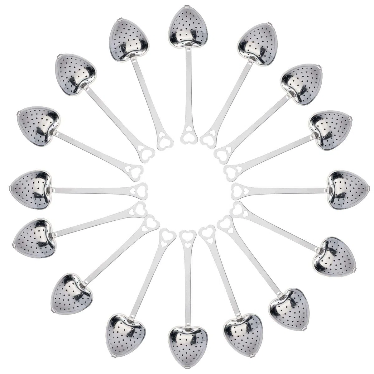 50 Infusori per Tè in Acciaio Inox Con Impugnatura Lunga, Filtro Sfuso per Foglie a Forma di Cuore, Ottimo Regalo per Gli Amanti