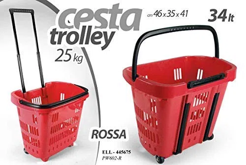 Gicos Cesta Cestino Trolley Spesa Rosso 34 lt 46 * 35 * 41 cm 25KG con rotelle ELL- 445675