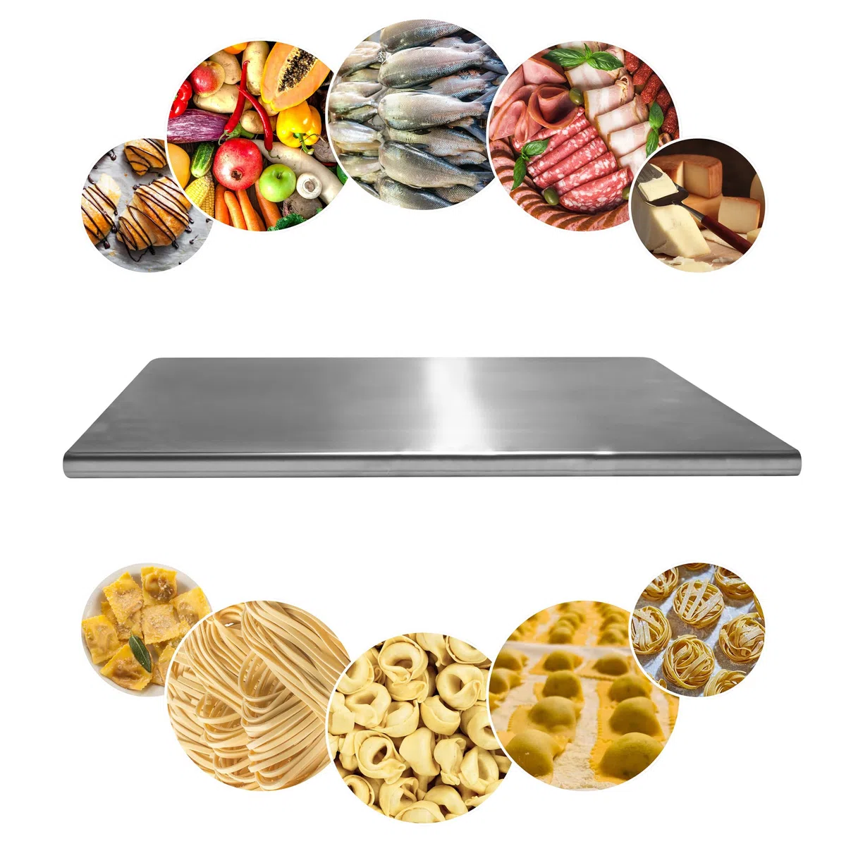 PRM Acciai Tagliere Acciaio Inox - Tagliere da Cucina e Spianatoia Acciaio Inox per Impastare Pizza, Pane, Pasta Sfoglia, Cioccolato e Dolci - 300x500 Con Piega Frontale 20mm. No Alzatina Paraschizzi.