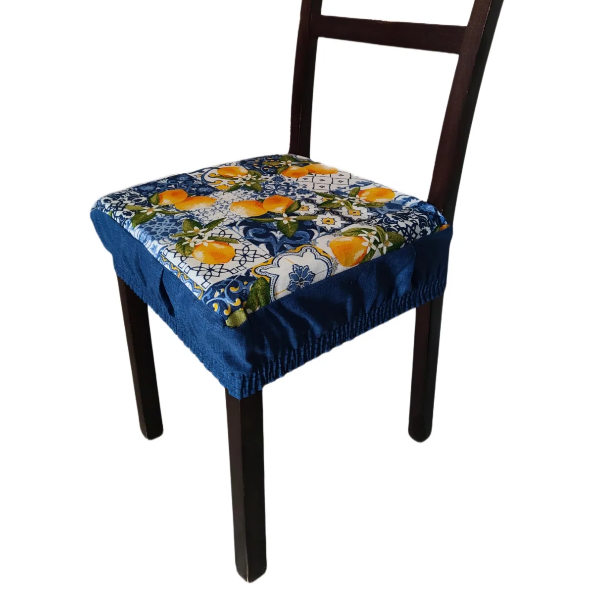 Cuscini Sedia Cucina Con Fascia Elastica (set da 6) Stile Capri Limoni Imbottito Sfoderabili 40x40 (Blu)