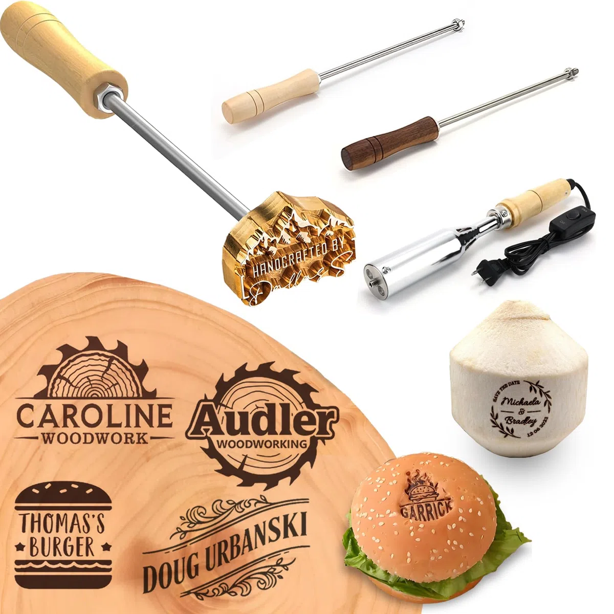 Ferro da stiro personalizzato per hamburger in legno, pelle, carne, logo personalizzato, per regali artigianali (3.8cm)