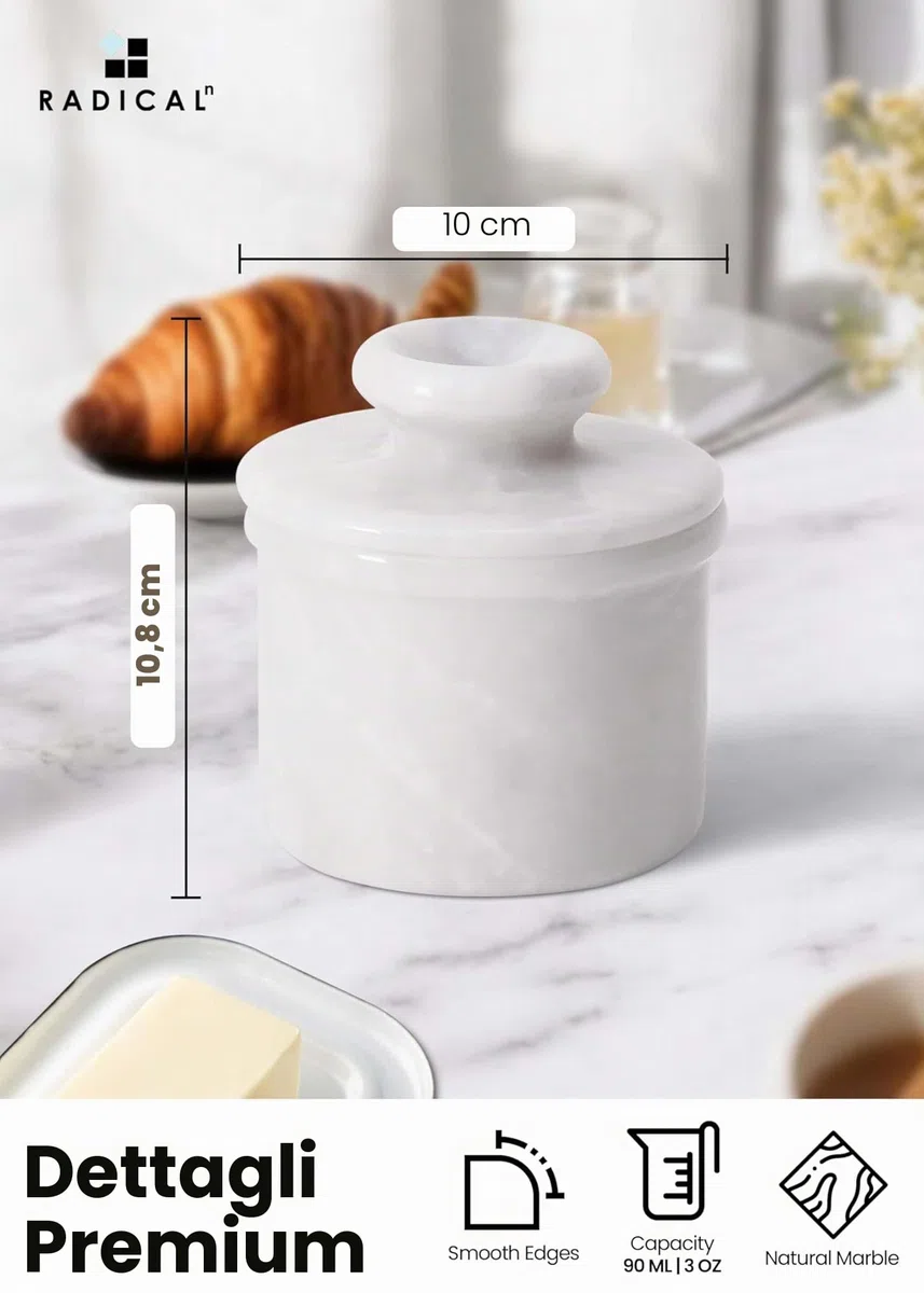 Radicaln Burriera in marmo Radicaln da 10,8 cm, contenitore per burro fatto a mano Bianco per la decorazione della cucina