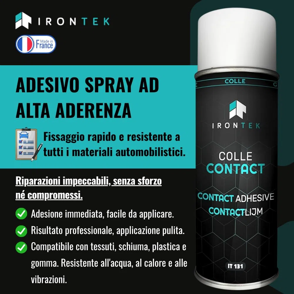 Colla Spray a Contatto 400ml - IRONTEK - IT131 | Neoprene Senza Filamenti | Alta Resistenza | Tessuti Gomma Plastica | Riposizionabile