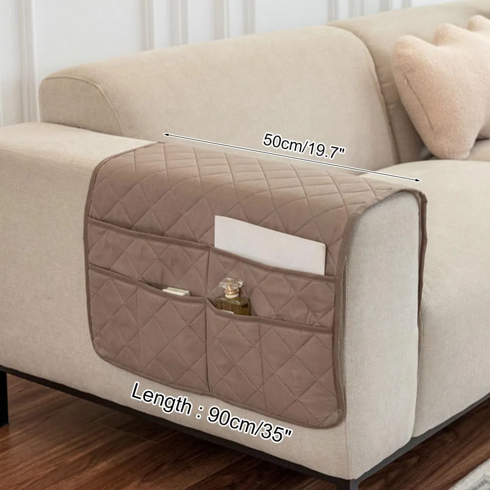 Portaoggetti per Divano, 50 x 90 cm Antiscivolo Organizzatore per Bracciolo con 6 Tasche, Tasca Porta Telecomando da Appendere Stoffa da Bracciolo Divano, per Riviste, Libri, Occhiali, Cellulare