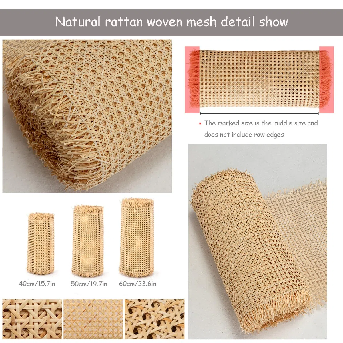Rotolo di Nastro in Rattan Naturale Rete Aperta Materiale, Paglia di Vienna per Sedie, Foglio di Tessitura di Canna a Rete Aperta Pre-Tessuta, Rattan Naturale Rotolo per Mobili Riparazioni (Size : 45