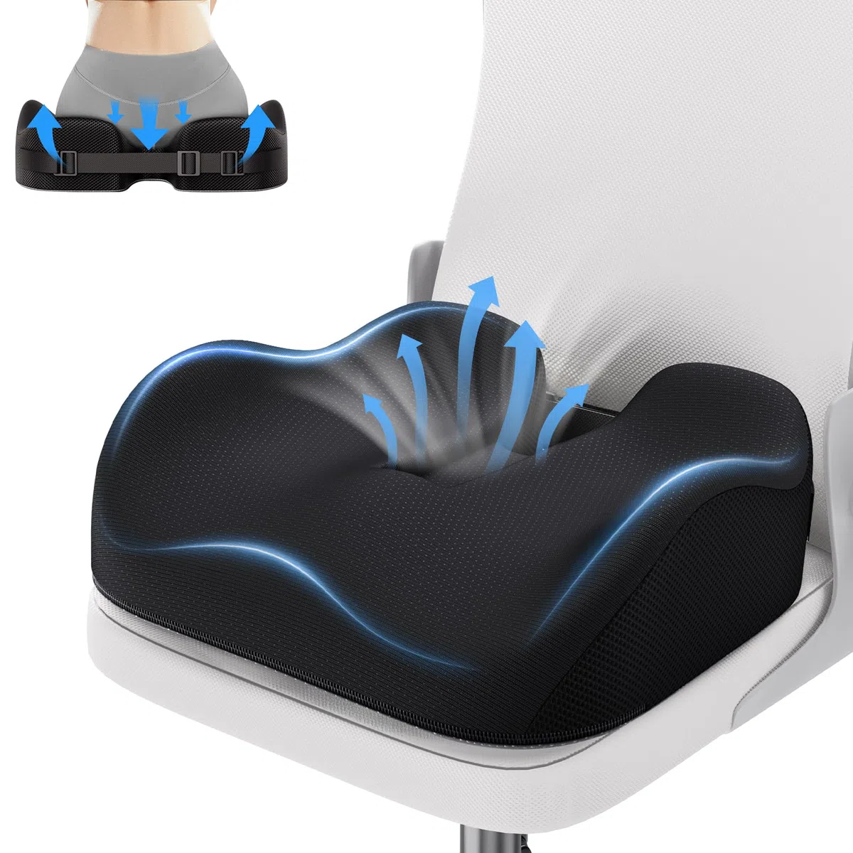 Benazcap Cuscino Sedia Ufficio, Cuscino Ergonomico di Seduta Ortopedico per Alleviare la Pressione di Coccige, Sciatica, Cuscino di Seduta in Memory per Sedia a Rotelle, Sedile Auto