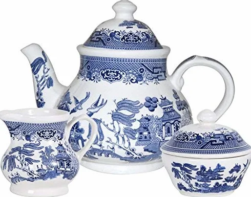 Churchill Blue Willow 3 pezzi (teiera, lattiera e zuccheriera)