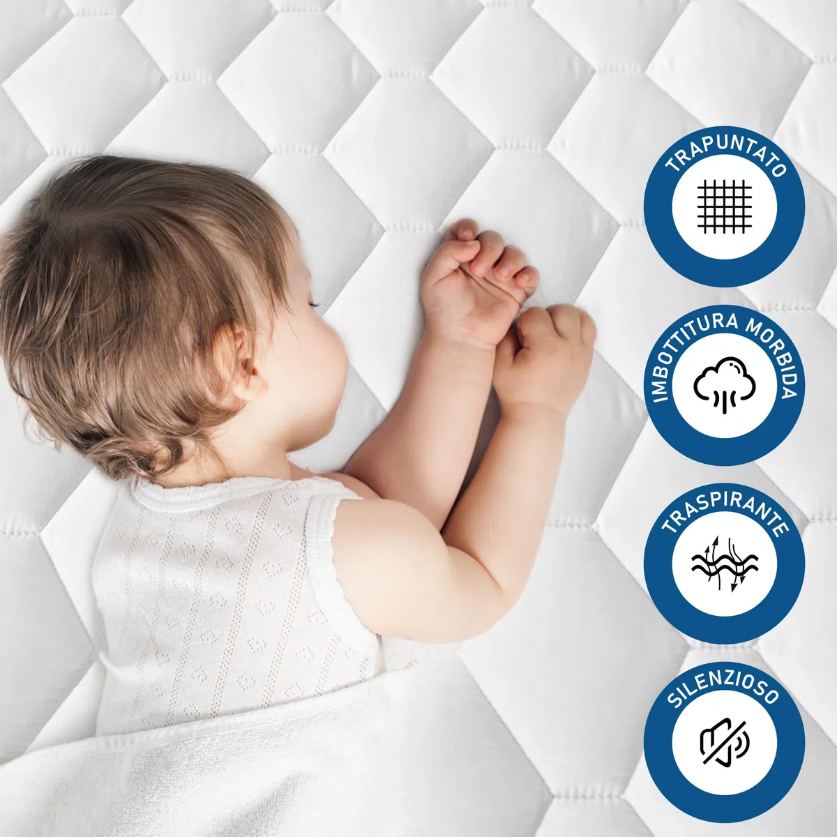 GRT Coprimaterasso matrimoniale impermeabile 180 x 200 cm – Coprimaterasso traspirante, lavabile e Oeko-Tex, con inserto per incontinenza, cucito con motivo a esagoni in materiale silenzioso