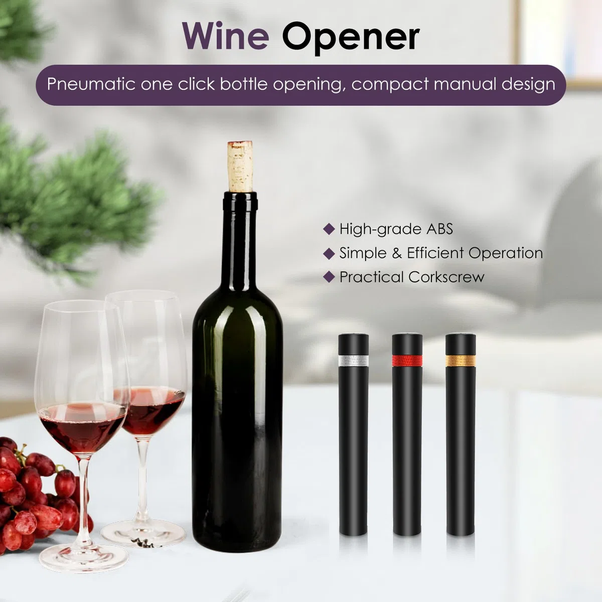 3 cavatappi per vino ad aria compressa, apribottiglie in acciaio inox ABS con pompa, apribottiglie portatile, per vino, champagne, accessori per vino