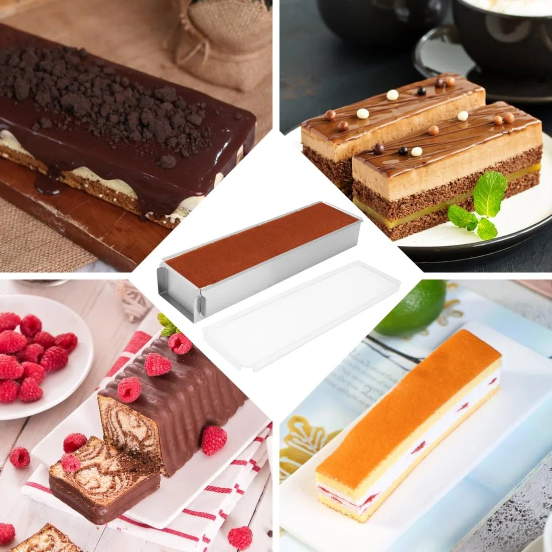 RANJIMA Teglia Rettangolare Regolabile Rettangolare con Coperchio in Acrilico, Stampo per Torte in lega di Alluminio per Preparazione di Torte Toast Pane Torte a Strati per Feste di Compleanno